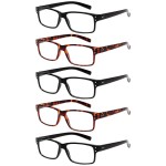 Reading Glasses 5 Pairs Quality Readers Spring Hinge Glasses for Reading for Men and Women (3 Black 2 Tortoise, 0.75)