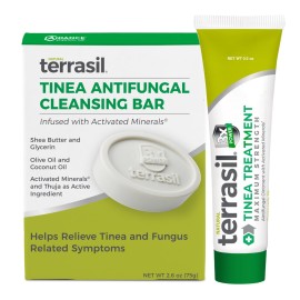 terrasil Tinea Versicolor Treatment Cream + Tinea Soap 2-Product Kit Made in The USA, Clinically Proven 1% Clotrimazole. Antifungal Treats Most Ringworm & Fungal Infections. (.5oz Tube + 75g soap)