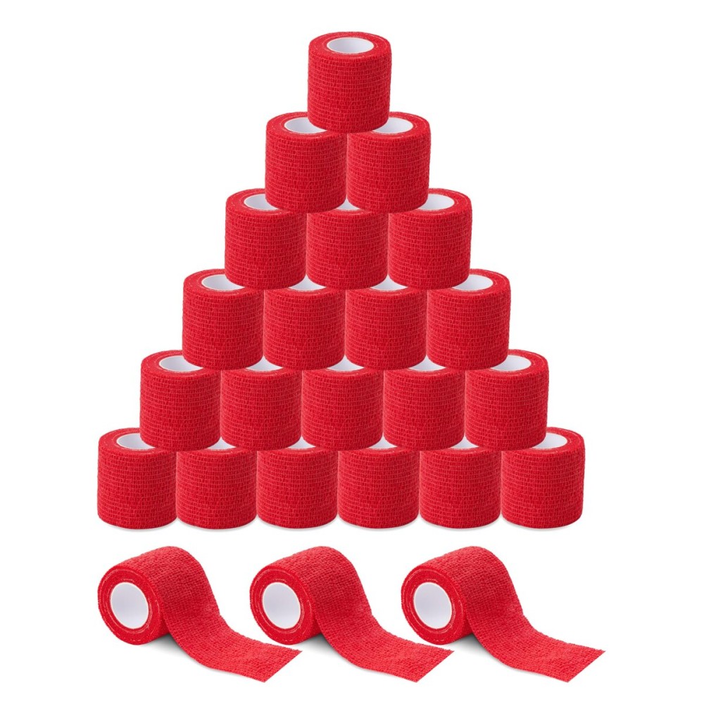 BISIBITA2 Sensi Wrap Grip Cover Sports Self Bandage Rolls 2-inch x 5-Yards 24pcs (Red)