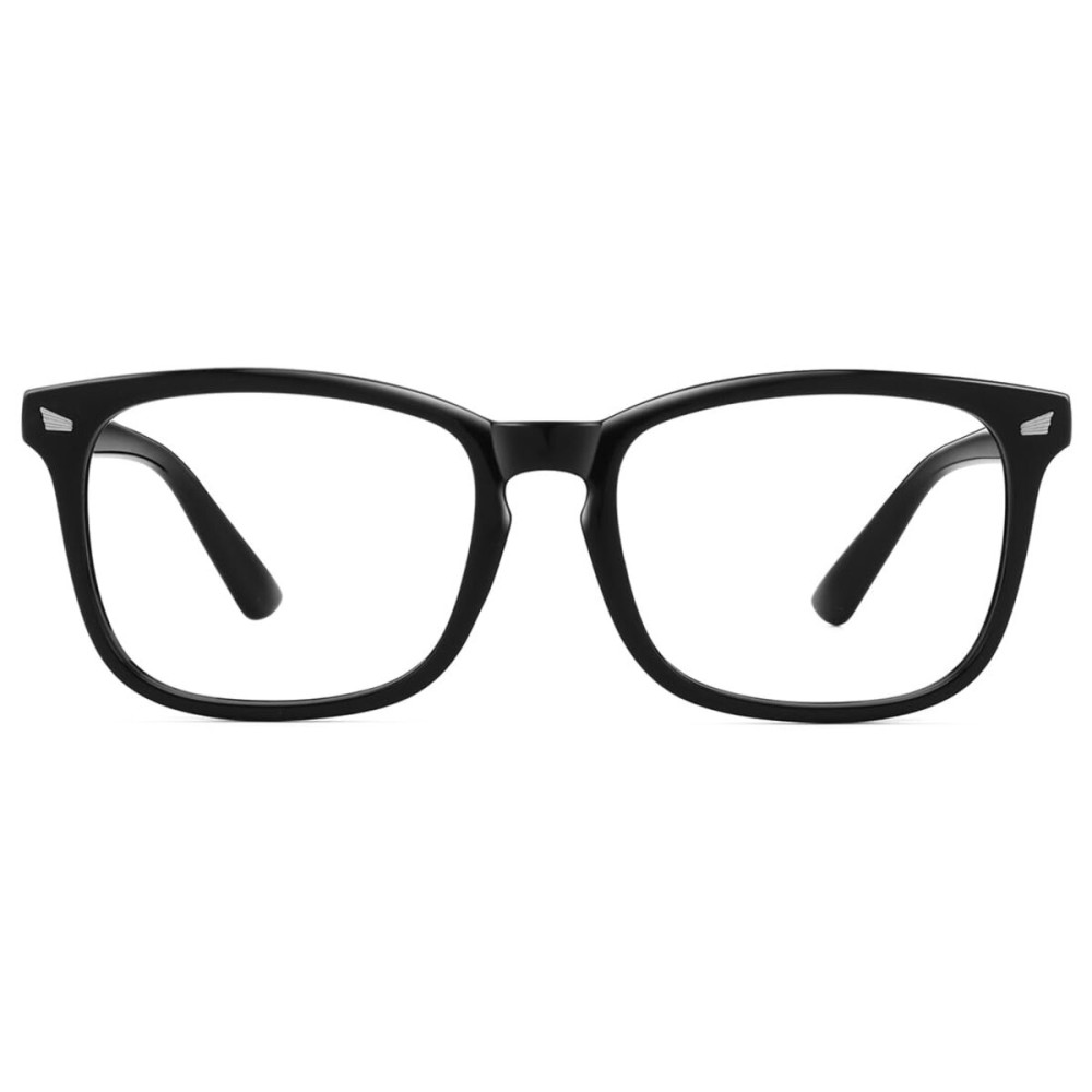 MEETSUN Blue Light Blocking Glasses Women Men, Anti Eye Strain Headache (Sleep Better),Computer Glasses UV400 Lens (T1 Black-Transparent Lens)