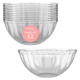 Prestee 12 Pack Clear Plastic Serving Bowls - 53 Oz Round Reusable and Disposable Bowls for Parties and Events - Sturdy and Durable Plastic Bowl for Serving Food, Salads, Snacks, Chips, and Candies