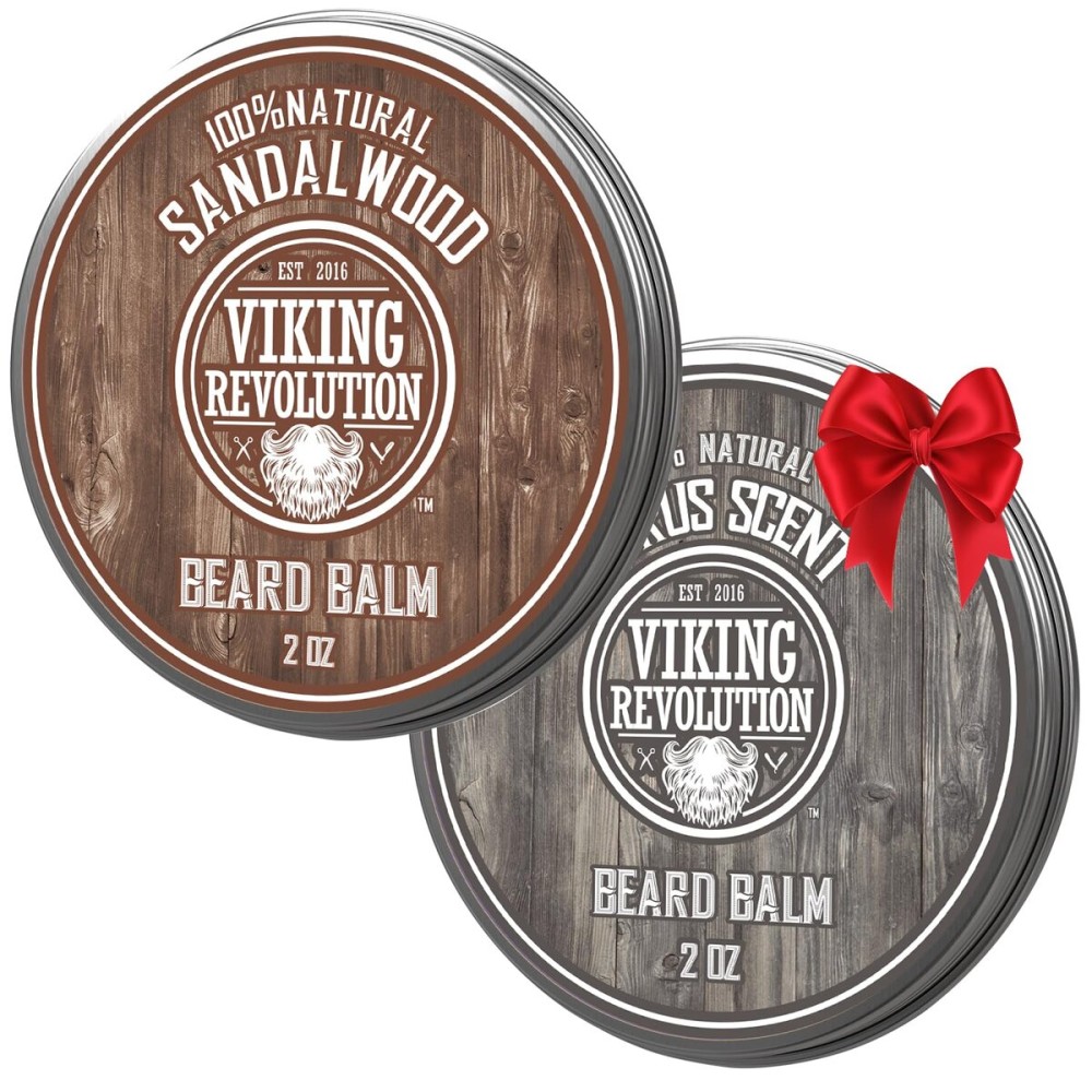 Viking Revolution Citrus and Sandalwood Beard Balm - Butter With Argan Oil, Softener With Jojoba Oil, Moisturizer With Beeswax - Wax for Men With Mango Butter (2oz, 2 Pack)