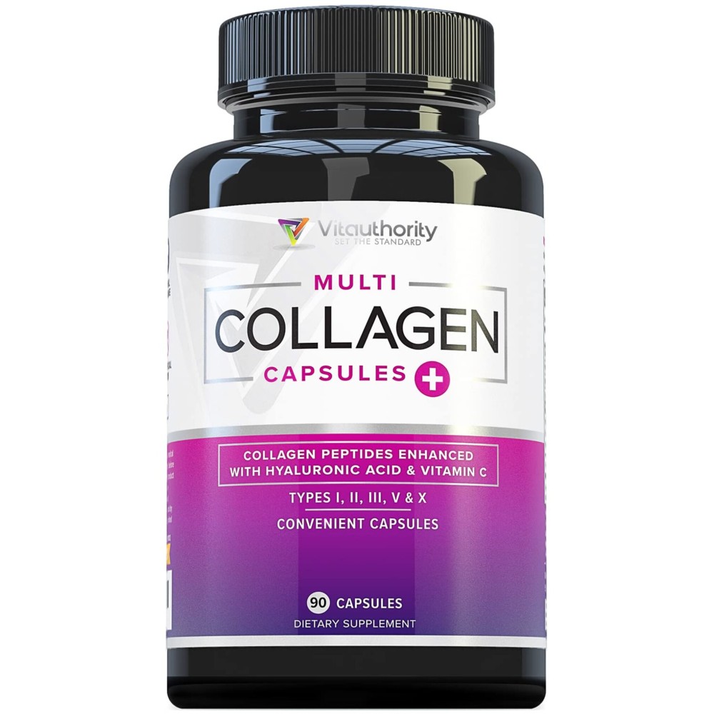 Multi Collagen Peptides Capsules for Women - Hydrolyzed Collagen for Women Pills with Types I II III V & X Plus Vitamin C & Hyaluronic Acid for Beautiful Hair Skin and Nails - 30 Servings