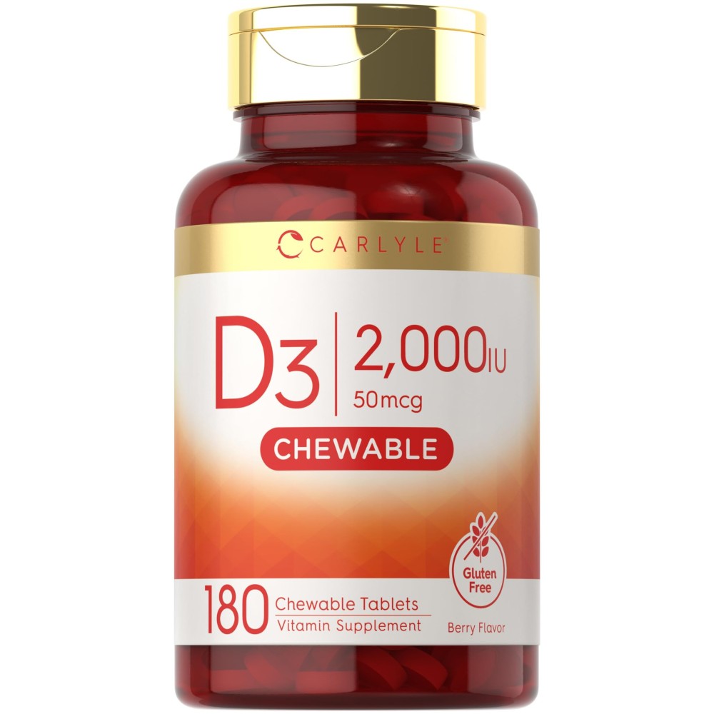 Carlyle Chewable Vitamin D3 2000 IU (50mcg) Tablets | 180 Count | Berry Flavor | Vegetarian, Non-GMO and Gluten Free
