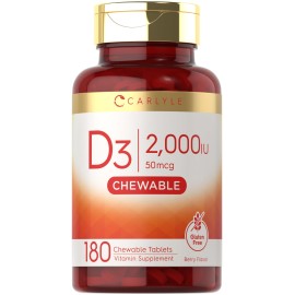 Carlyle Chewable Vitamin D3 2000 IU (50mcg) Tablets | 180 Count | Berry Flavor | Vegetarian, Non-GMO and Gluten Free