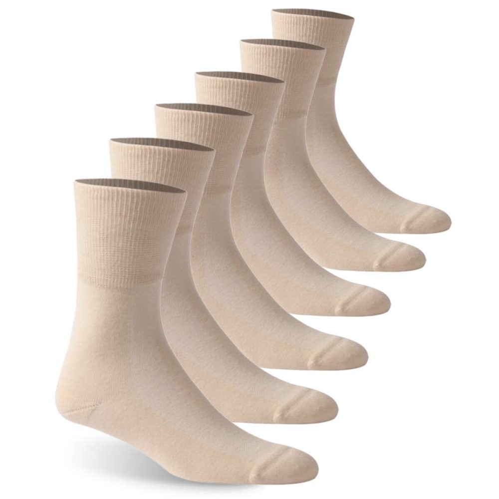 Facool Non-Binding Top Diabetic Socks, Men Women Comfort Smooth Seamless Toe Sensitivity Wide Medical Crew Mid-Calf Socks for Edema,Diabetes,Neuropathy,Circulation,Swelling, 6 Pairs Beige X-Large