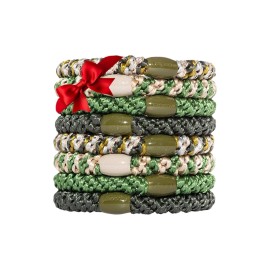 Green Hair Ties for Thick Hair, Grab & Go Ponytail Holders, 8 Pack, Cadet, Thick No-Crease Bands with Strong Hold, Damage-Free Design, Earthy Neutral Blend | L. Erickson