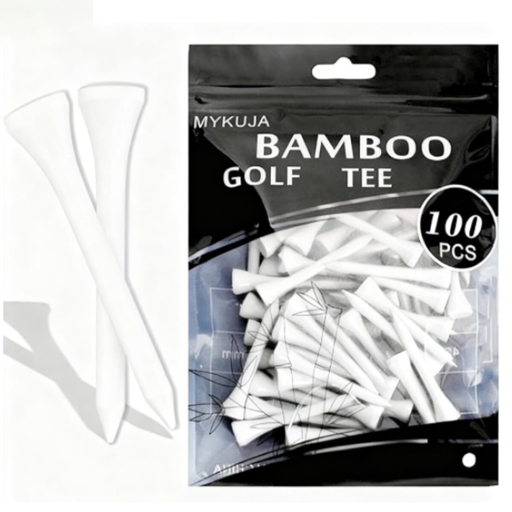 MYKUJA Bamboo Golf Tee 2-1/8 inch Pack of 100, Golf Tees White 54mm