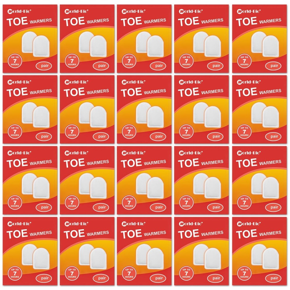 WORLD-BIO Toe Warmers for Feet, Long Lasting Safe Natural Odorless Air Activated Up to 7 Hours of Heat, Disposable Toe Warmers Hot Hands Feet for Men Women, 20 Pairs