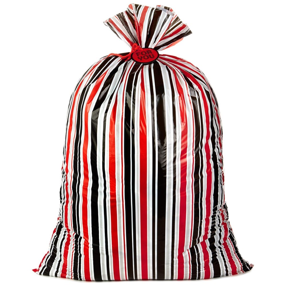 Hallmark 56 Oversized All-Occasion Plastic Gift Bag (Red, Silver and Black Stripes, For You) for Christmas, Valentines Day, Birthdays, Father\'s Day, Baby Showers and Graduations