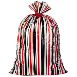 Hallmark 56 Oversized All-Occasion Plastic Gift Bag (Red, Silver and Black Stripes, For You) for Christmas, Valentines Day, Birthdays, Father\'s Day, Baby Showers and Graduations