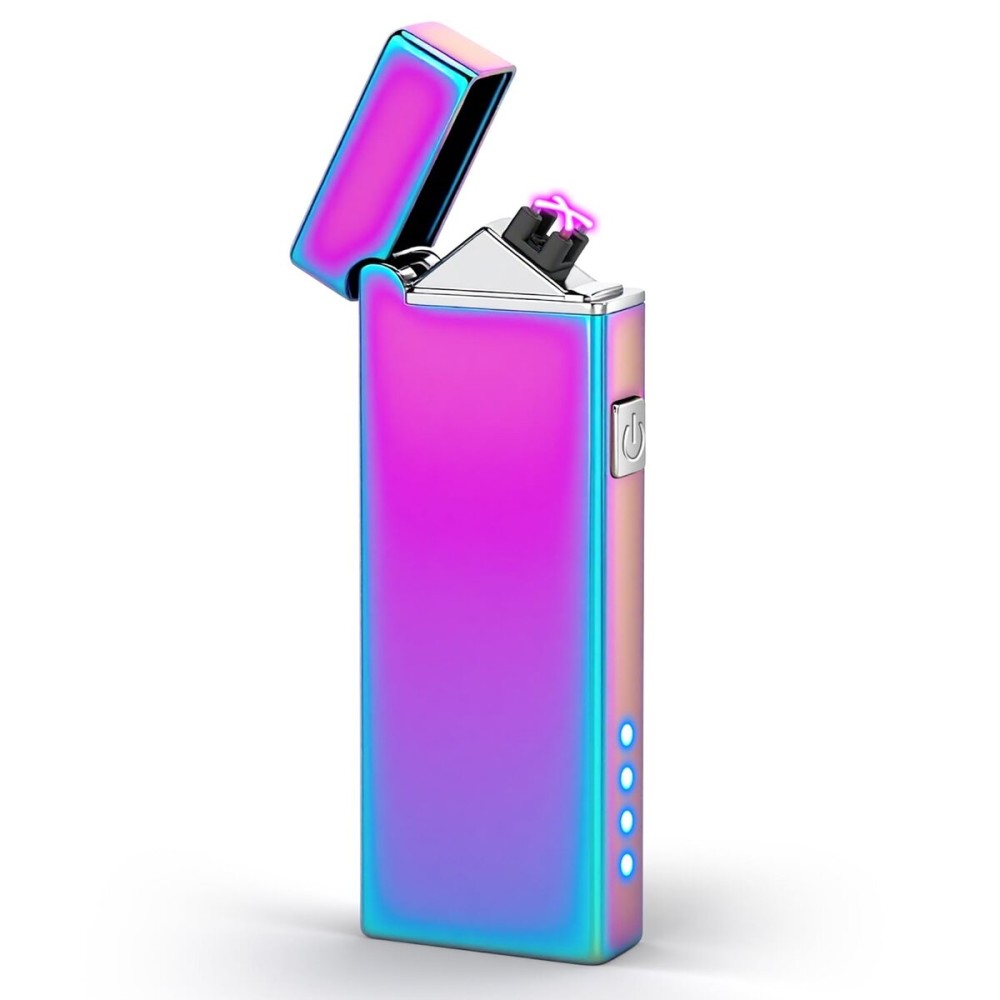 LcFun Electric Dual Arc Lighter, Windproof USB Rechargeable Plasma Lighter, Flameless Cool Lighters with LED Battery Indication for Candles, Camping, Christmas Stocking Stuffers Gifts for Women