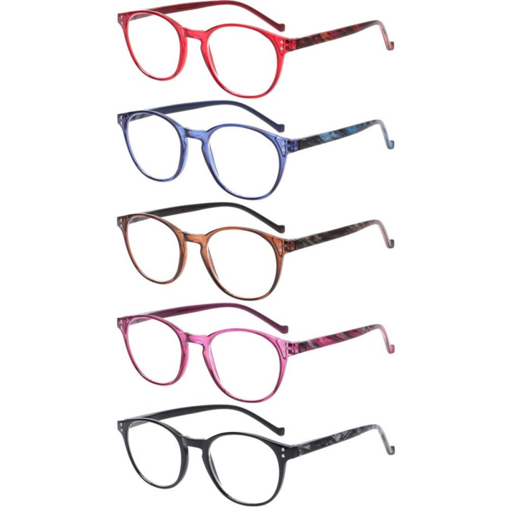 NORPERWIS 5 Pairs Reading Glasses - Standard Fit Spring Hinge Readers Glasses for Men and Women (Black Purple Red Blue Brown, 2.00)