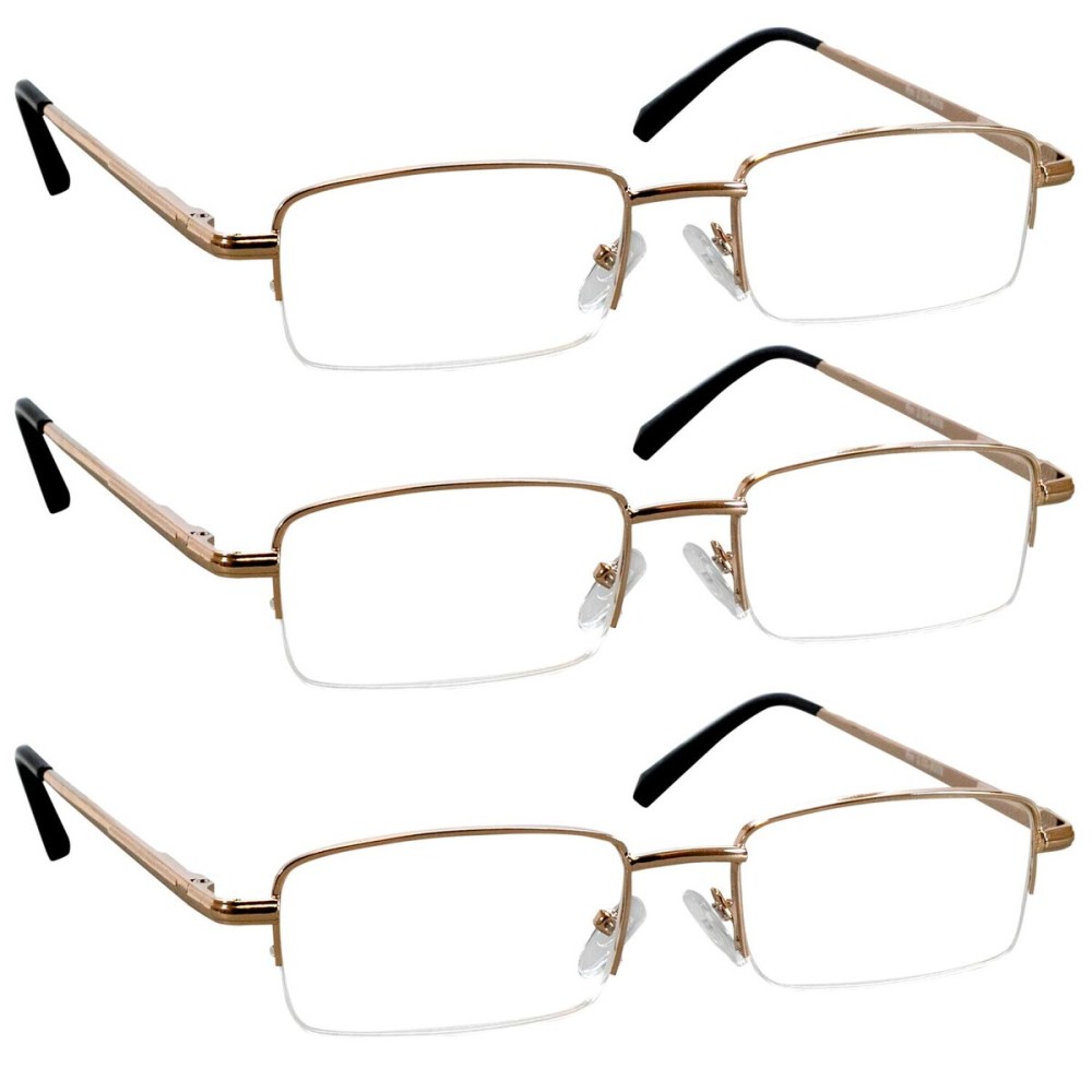 TruVision Readers 3 Pk - Gold Metal Frames and Clear Acrylic Lenses 1.00