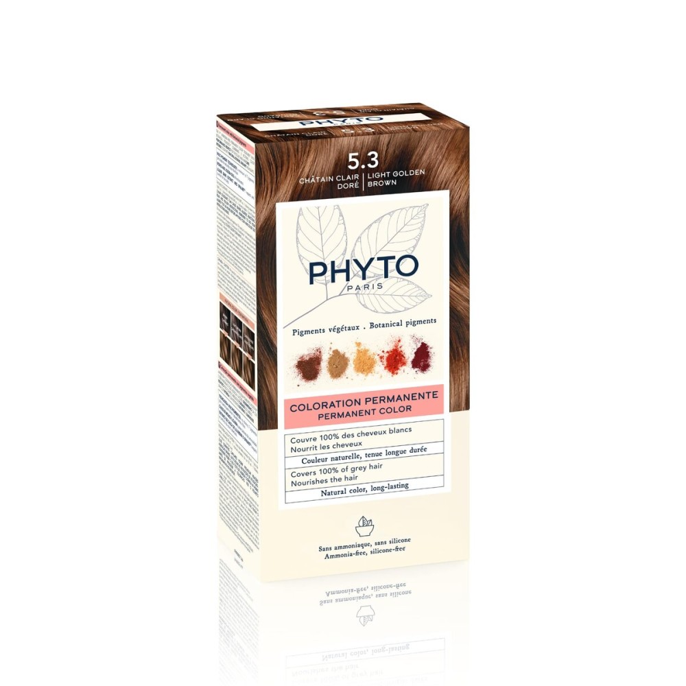 PHYTO Phytocolor Permanent Hair Color, 5.3 Light Golden Brown, with Botanical Pigments, 100% Grey Hair Coverage, Ammonia-free, PPD-free, Resorcin-free, 0.42 oz.