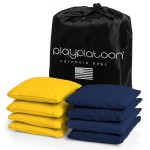 Play Platoon Weather Resistant Cornhole Bags - Set of 8 Regulation Corn Hole - Navy Blue & Yellow - Durable Duck Cloth Corn Hole for Tossing Game, Includes Tote Bag