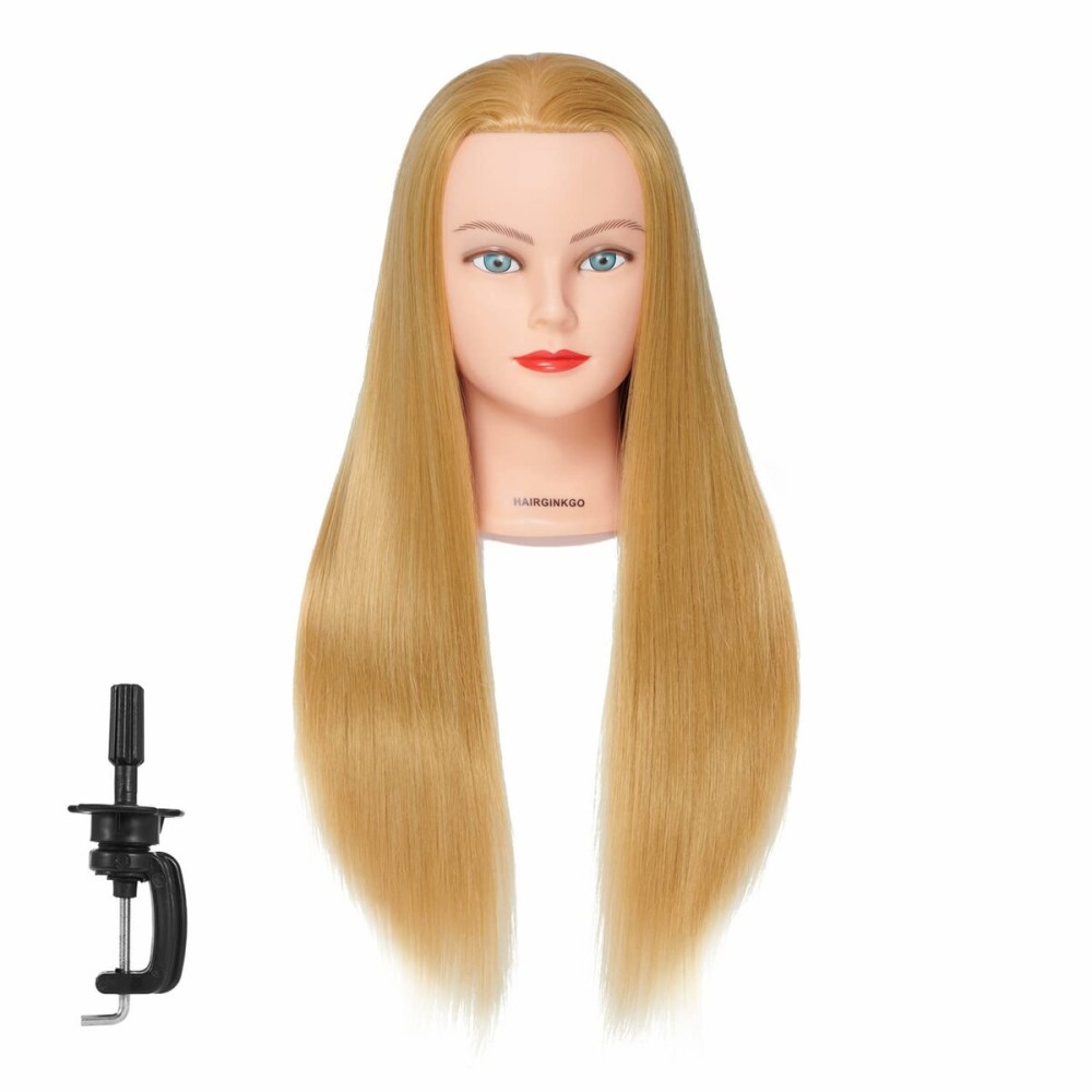 Hairginkgo Training Head 26-28 Mannequin Head Synthetic Fiber Cosmetology Doll Head Hair Styling Manikin Braiding Head Hairdresser Training Model for Cutting Braiding with Clamp (92018W2720)