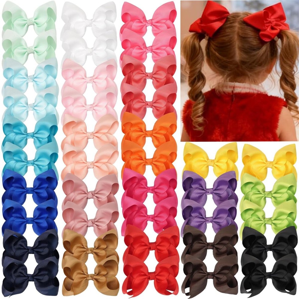 JOYOYO 40Pcs 4.5 Hair Bows Alligator Clips, Grosgrain Ribbon Girls Bows Clips Barrettes Hair Accessories for Baby Girls Toddlers Kids Teens (4.5inch,20 Colors in Pairs)