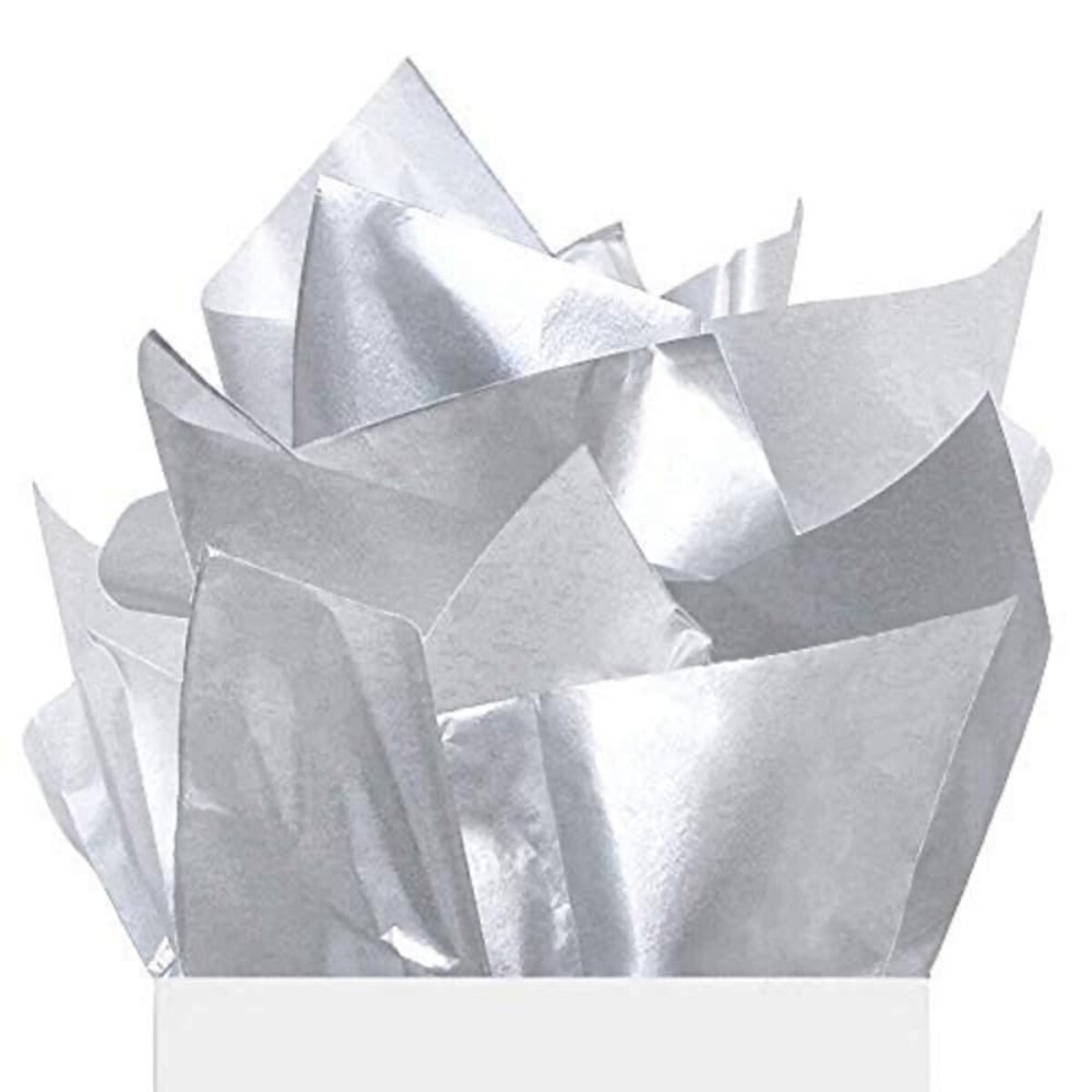 UNIQOOO 60 Sheets 26X20In Metallic Silver Foil Gift Tissue Paper Bulk, Recyclable Durable for Gift Bags Box Gift Wrapping DIY Craft, Wedding Birthday Party Favor Decor, Shredded Filler, Pinata