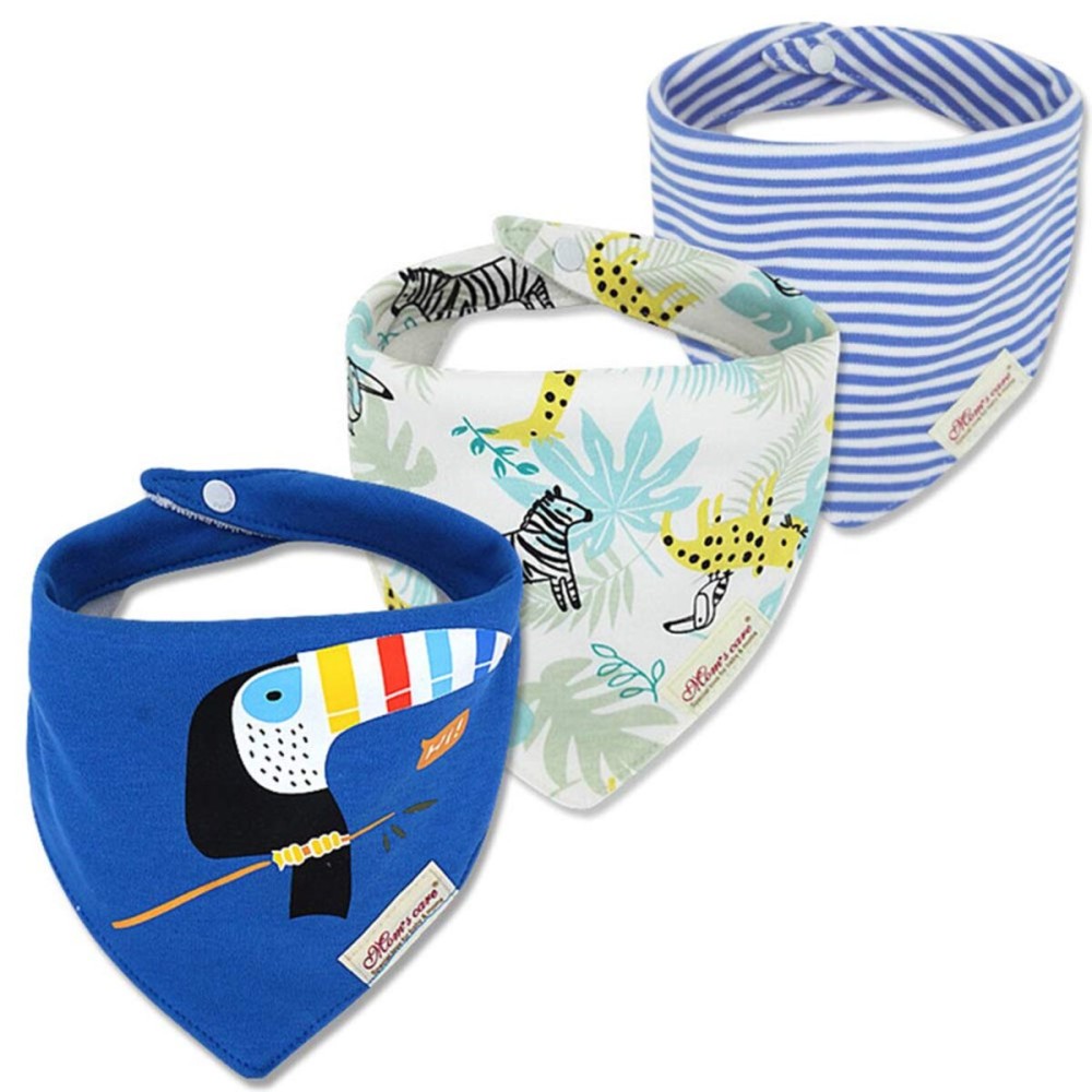 JN&LULU 3 Pack Newborn Baby Bibs Bandana Drool Bibs for Drooling Cotton Baby Gifts (Parrot)