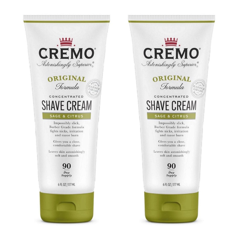 Cremo Barber Grade Sage & Citrus Shave Cream, Astonishingly Superior Ultra-Slick Shaving Cream Fights Nicks, Cuts and Razor Burn, 6 Fl Oz (2 Pack)