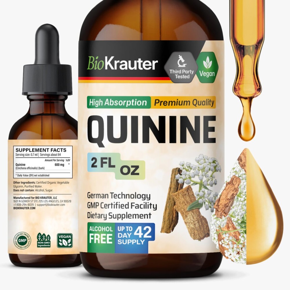 BIO KRAUTER Quinine for Leg Cramps Tincture - Cinchona Bark Extract - Vegan Quinine Liquid - Alcohol & Sugar Free Extract 2 Fl.Oz.