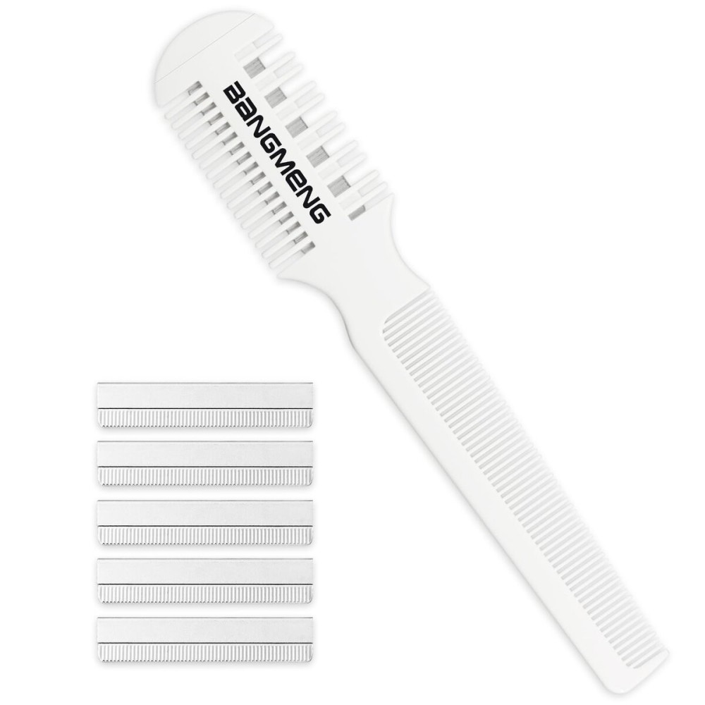 BANGMENG Hair Cutter Comb, Shaper Razor Comb, Split Ends Trimmer Styler, Double Edge Razor Blades for Thinning, Cutting and Styling, Extra 5 Blades Included
