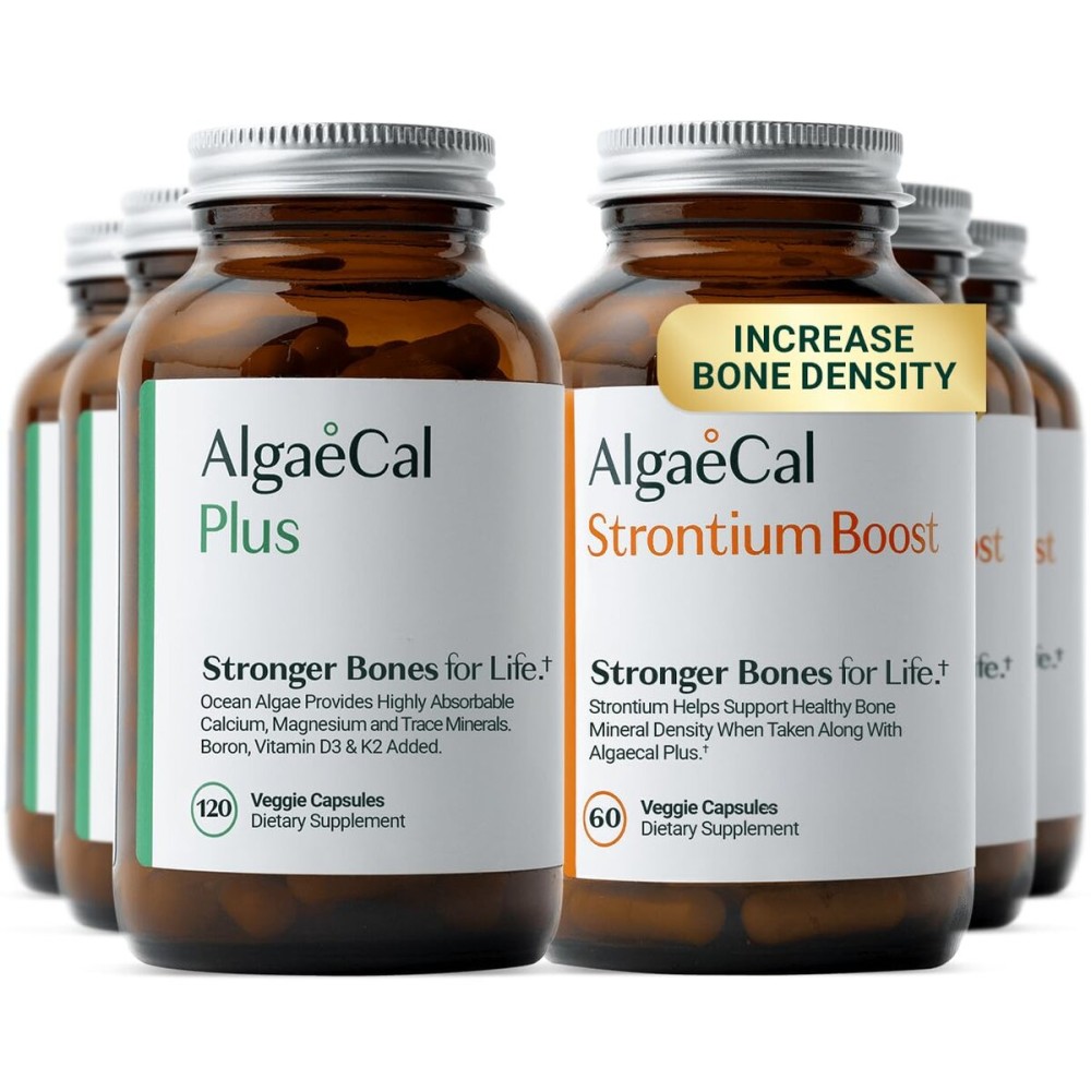 ALGAECAL - Bone Builder Pack for Bone Density, Clinically Supported Plant Based Calcium Supplements & Strontium, Vitamins K2, D3, Magnesium & 16 Minerals, 3-Month Supply, Made in USA