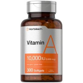 Horbach Vitamin A 10000 IU Softgels | 300 Count | Non-GMO, Gluten Free Supplement