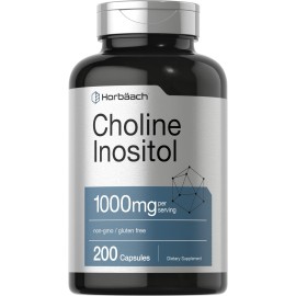 Horbaach Choline Inositol 1000mg Supplement | 200 Capsules | Non-GMO, Gluten Free
