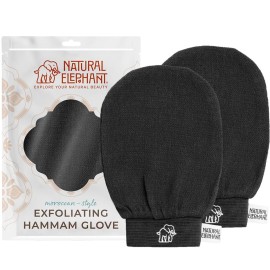 Natural Elephant Exfoliating Hammam Glove | Authentic Moroccan Kessa Body Scrub Mitt for Spa-Quality Skin Renewal | Pure Black 2 Pack