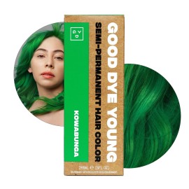 Good Dye Young Semi-Permanent Hair Color, Vegan and Cruelty-Free Green Hair Dye, Last up to 24 Washes, Non-Damaging Conditioning Hair Color (5FL OZ, Kowabunga)