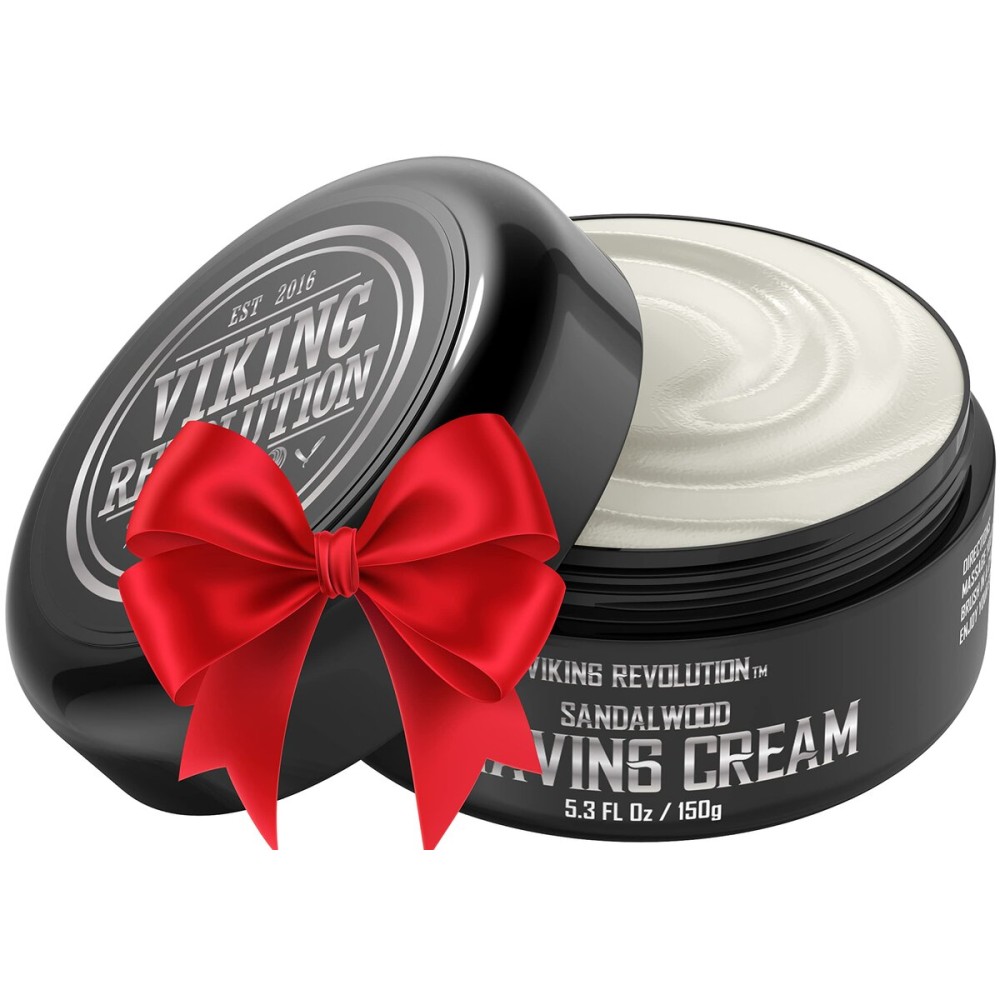 Viking Revolution Luxury Shaving Cream for Men- Sandalwood Scent - Soft, Smooth & Silky Shaving Soap - Rich Lather for the Smoothest Shave - 5.3oz