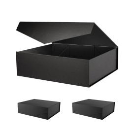 PACKHOME 17x14.5x5.5 Inches, 3 Extra Large Gift Boxes with Lids, Magnetic Closure Boxes for Clothes and Large Gifts (Matte Black with Grain Texture)