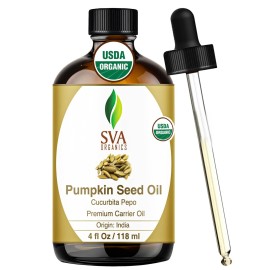 SVA Pumpkin Seed Oil Organic - 4 Fl Oz - 100% Natural Cold Pressed Organic Pumpkin oil - for Face, Skin Care, Hair Care, Scalp Massage & Body Massage - Carrier Oil with Dropper