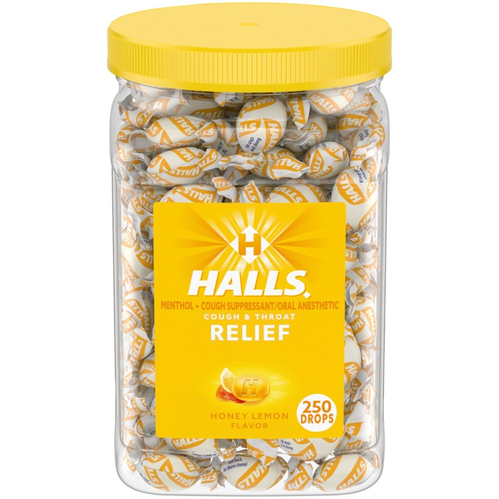 HALLS Relief Honey Lemon Cough Drops, Bulk Cough Drops, 250 Drops