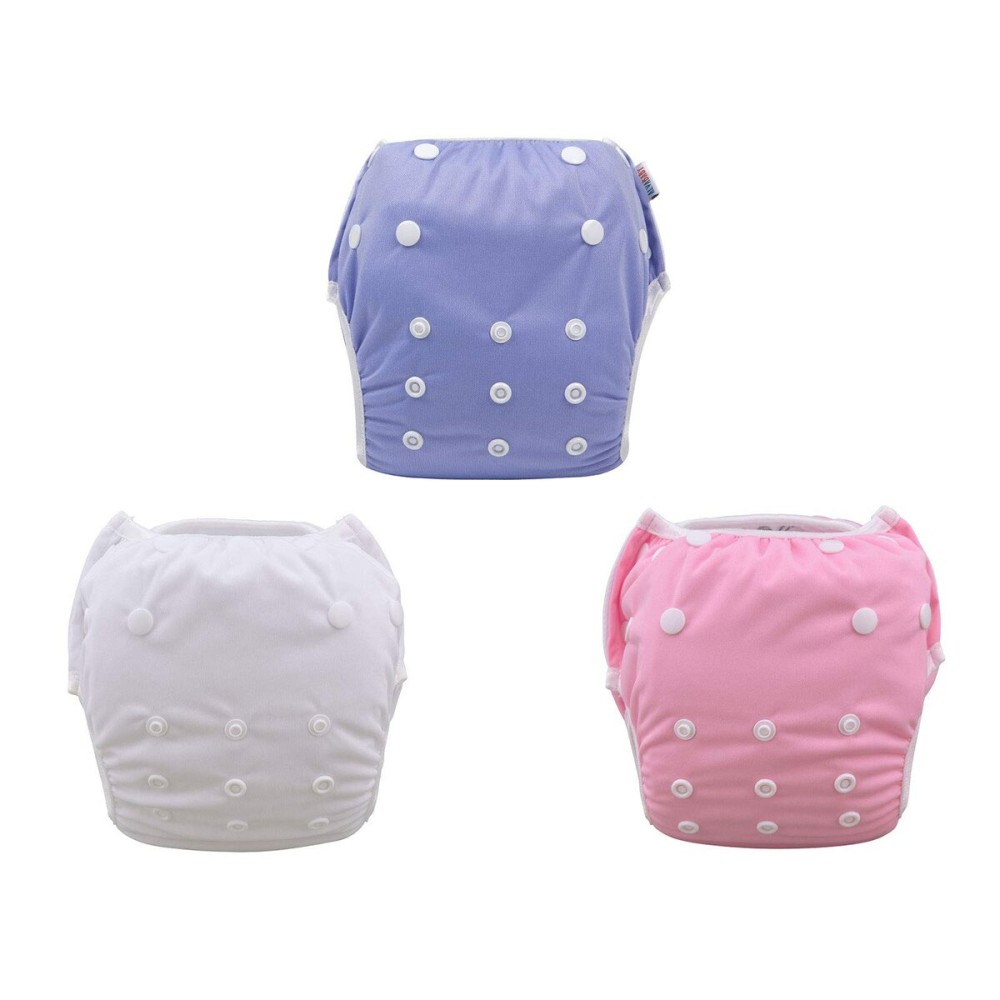 ALVABABY Swim Diapers 3pcs Reuseable Washable & Adjustable for Swimming Lesson & 0-2 Years Purple White Pink 3SWB17