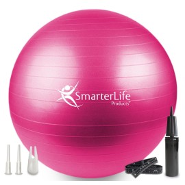 SmarterLife Exercise Ball Yoga Ball for Fitness, Balance, Stability, or Pregnancy, Gym Ball for Core Workout, Physical Therapy, Yoga Ball Chair for Office, Anti-Slip Anti-Burst (65 cm, Fuchsia)