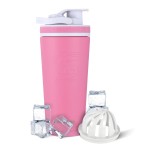 Ice Shaker Insulated Stainless Steel Shaker Bottle | 26oz, Pink | Cold for 30+ Hours | Insulated Cup with Twist-on Agitator | Odor-Free Bottle for Protein Shakes, Water, Smoothies, Cocktails