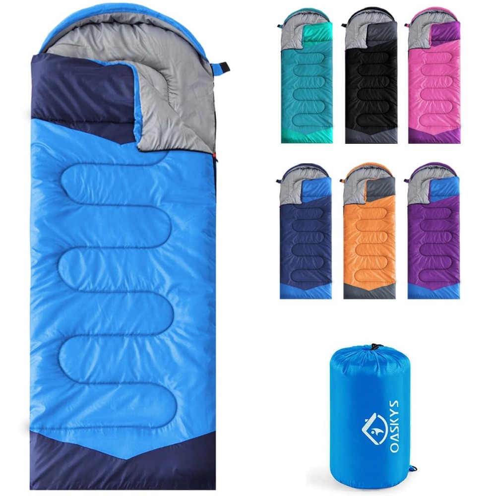 oaskys Camping Sleeping Bag - 3 Season Warm & Cool Weather - Summer Spring Fall Lightweight Waterproof for Adults Kids - Camping Essentials Gear Accessories Hiking Sleep Must Haves