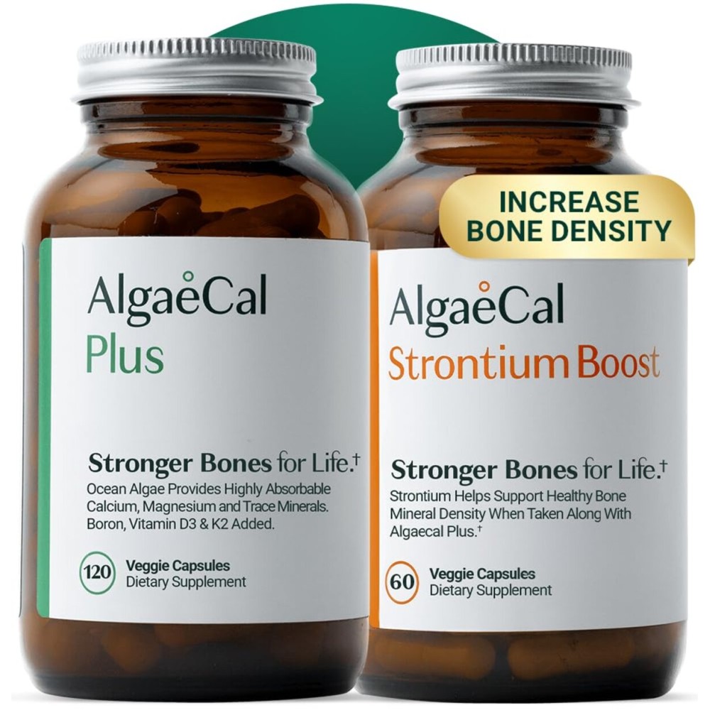 AlgaeCal - Bone Builder Pack for Bone Density Increase, Clinically Supported Plant Based Calcium Supplement & Strontium, Vitamins K2 (100mg), D3 (1600 IU), Magnesium & 16 Essential nutrients