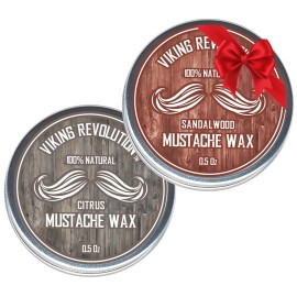 Viking Revolution Mustache Wax 2 Pack - Beard & Moustache Wax for Men - Strong Hold Helps Train Tame & Style (Citrus & Sandalwood, 2 pack)