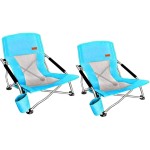 Nice C Low Beach Chair, Beach Chairs for Adults 2 Pack, Sling, Folding, Portable, Concert, Kids, Boat, Sand Chair with Cup Holder & Carry Bag (2 Pack of Blue)