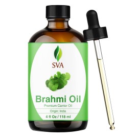 SVA Brahmi Oil - 4 Fl Oz - 100% Natural Cold Pressed Brahmi Oil - for Face, Skin Care, Hair Care, Scalp Massage & Body Massage - Carrier Oil with Dropper