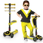 SKIDEE Kick Scooter for Kids Ages 3-5 | Foldable 3 Wheel Scooter with Lean-to-Steer, Adjustable Height, Removable Seat & LED Light Wheels | Toddler Scooter Up to 12 Year Old Boys/Girls, Yellow