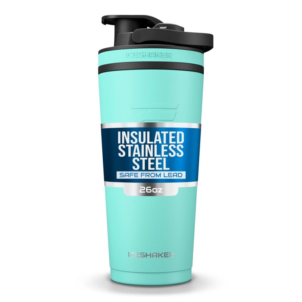 Ice Shaker Insulated Stainless Steel Shaker Bottle | 26oz, Mint | Cold for 30+ Hours | Insulated Cup with Twist-on Agitator | Odor-Free Bottle for Protein Shakes, Water, Smoothies, Cocktails