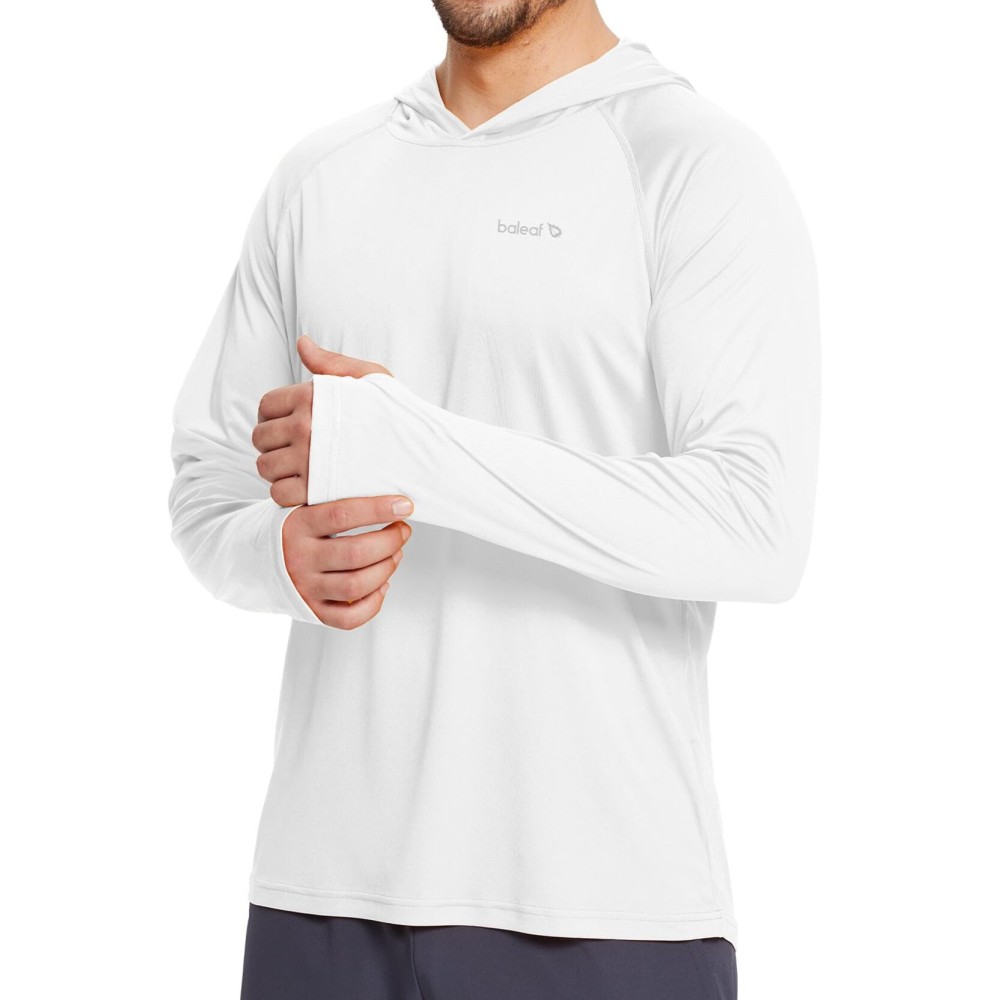 baleaf Men\'s UV SPF Hoodie Shirt UPF 50+ Sun Protection Long Sleeve T-Shirts Rash Guard Fishing Swimming Lightweight White Size XXXL