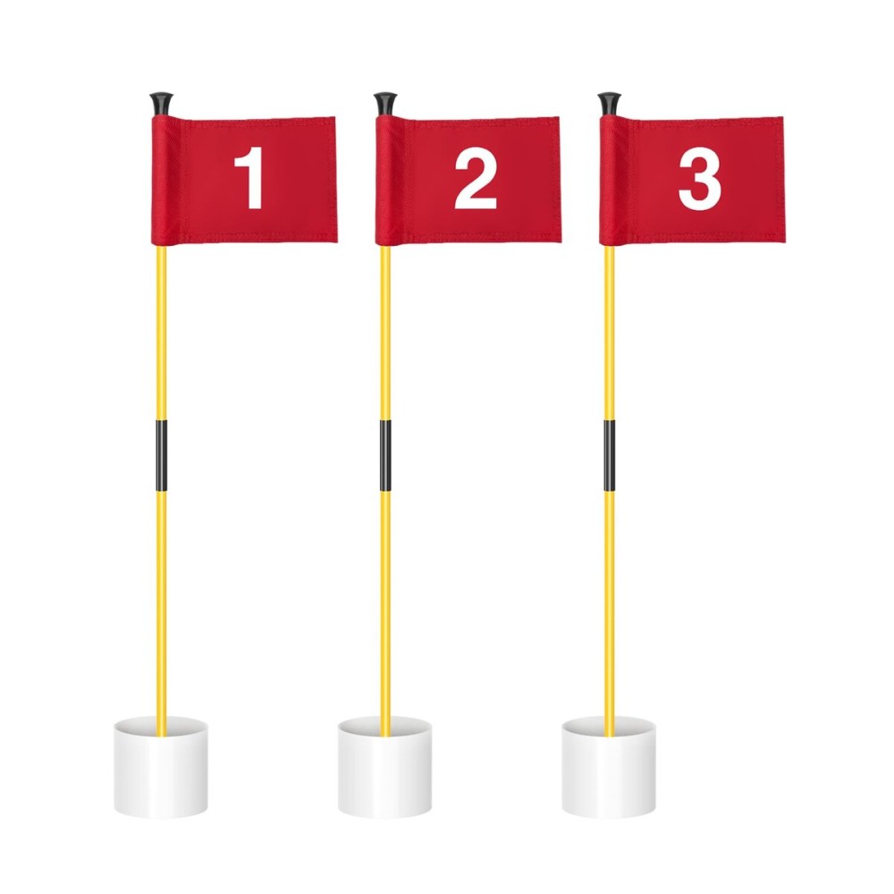 KINGTOP Miniature Golf Flagstick, Practice Putting Green Flags for Yard, Golf Pin Flag Hole Cup Set, Portable 2-Section Design, 3ft Flagpole, Indoor | Outdoor, Red Flag Numbered 1 2 3, 3-Pack