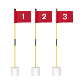 KINGTOP Miniature Golf Flagstick, Practice Putting Green Flags for Yard, Golf Pin Flag Hole Cup Set, Portable 2-Section Design, 3ft Flagpole, Indoor | Outdoor, Red Flag Numbered 1 2 3, 3-Pack