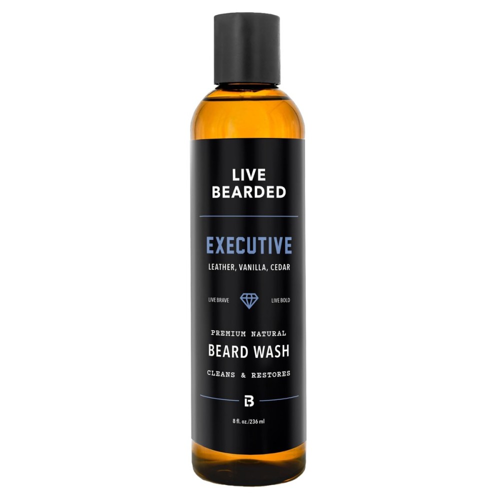 Live Bearded Beard Wash, 8 fl oz - Water-Based Face Cleanser with All-Natural Ingredients for a Gentle, Deep Clean - Made in the USA | Executive Scent - Cedar, Vanilla